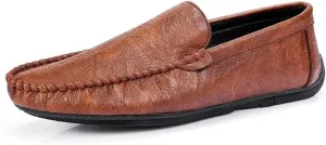 HOOENG Mens Loafers Shoe Vegan Leather Stitching Details Apron Toe Driving Loafers Slip Resistant Lightweight Flat Heel Walking Slip-on
