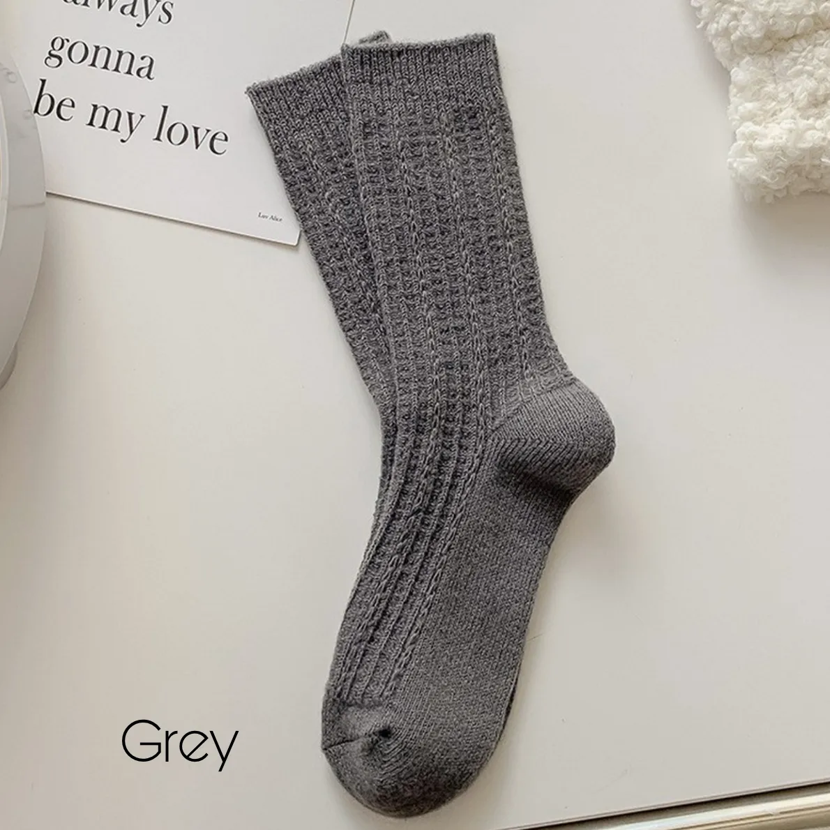 Knit Fashionable Neutral Crew Socks - 8 colors!