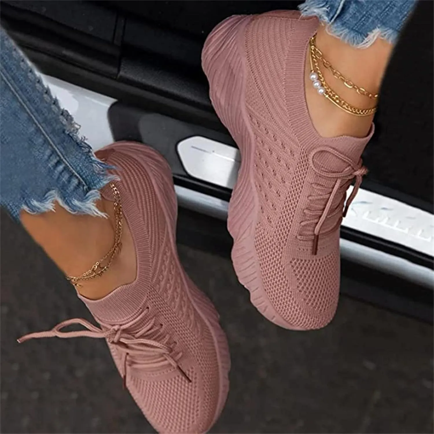 Ladmiple Shoes For Women Sneakers Slip On Lightweight Non Slip Gym Workout Tennis Running Shoes Fashion Walking Sneakers