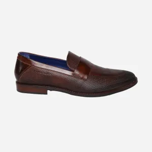 Masabih Genuine Leather Brown Printed Loafer Slipon Shoes for Men