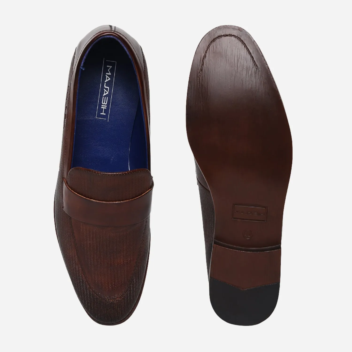 Masabih Genuine Leather Brown Printed Loafer Slipon Shoes for Men