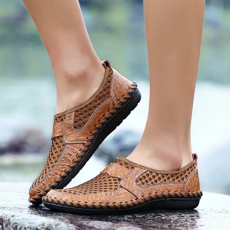 Men Stitching Honeycomb Mesh Soft Loafers Breathable Outdoor Casual Shoes