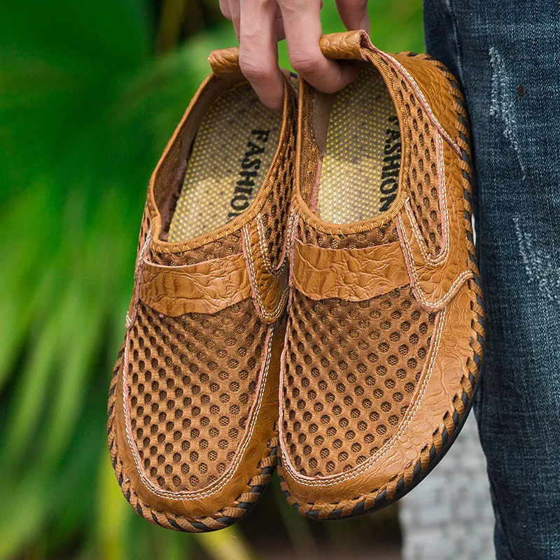 Men Stitching Honeycomb Mesh Soft Loafers Breathable Outdoor Casual Shoes