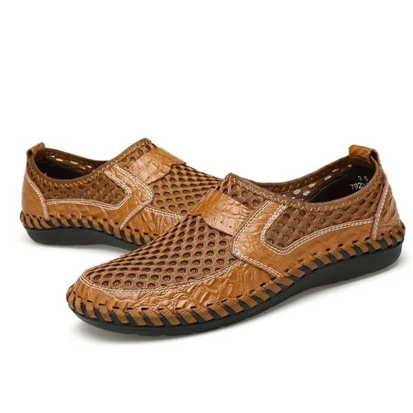 Men Stitching Honeycomb Mesh Soft Loafers Breathable Outdoor Casual Shoes