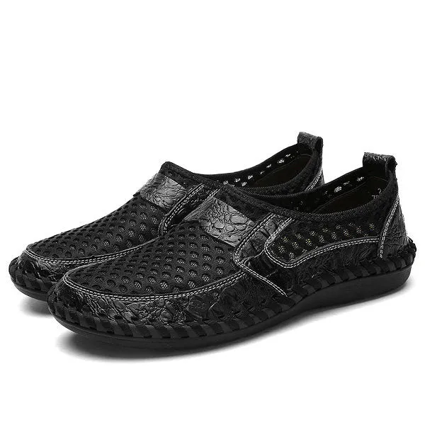 Men Stitching Honeycomb Mesh Soft Loafers Breathable Outdoor Casual Shoes