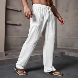 Mens Casual Pants  Cotton Linen Blend  Loose Fit  Full Length  Elastic Waistband