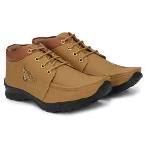 Men's Synthetic Leather Lace Up Boot Slide Leather Shoes Tan