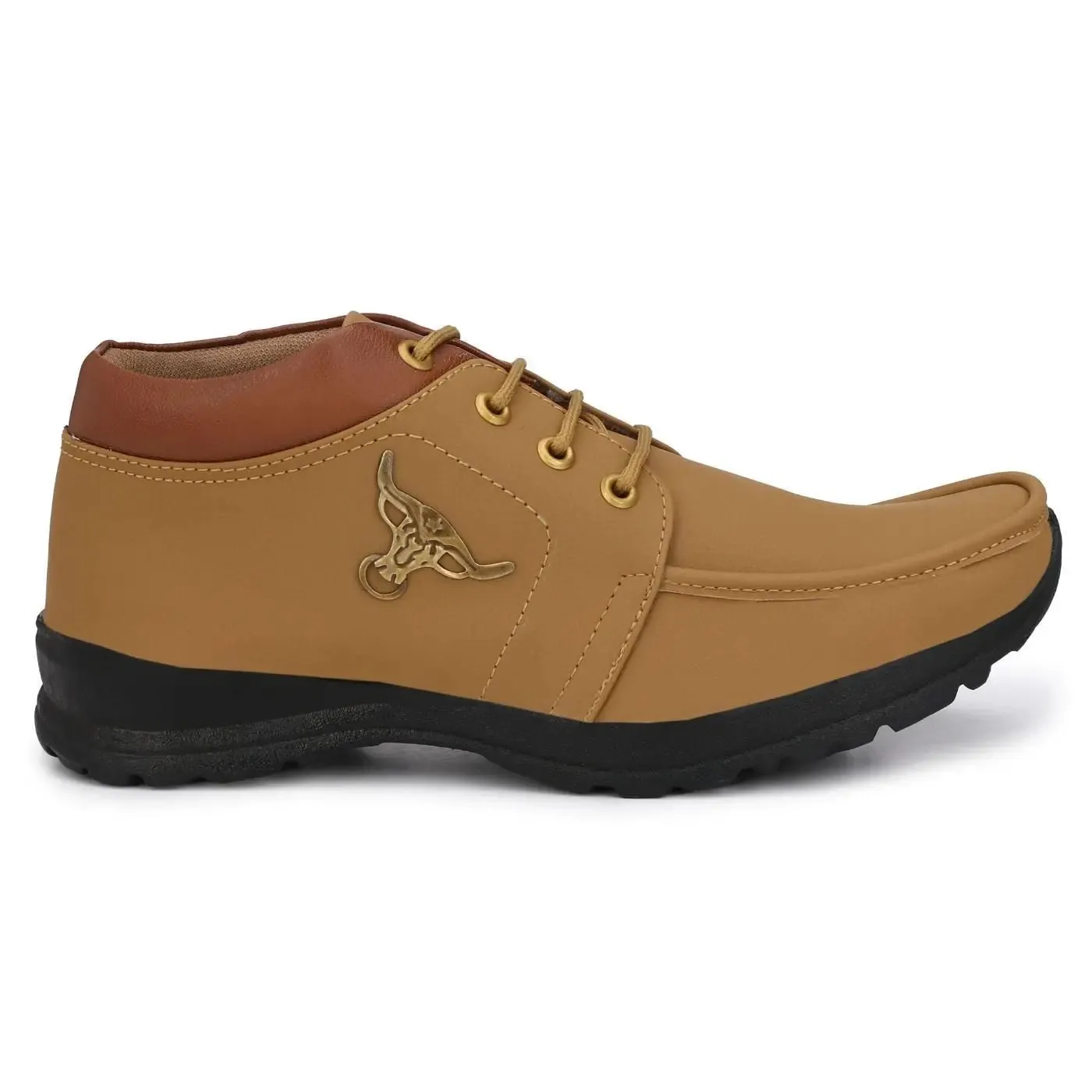 Men's Synthetic Leather Lace Up Boot Slide Leather Shoes Tan