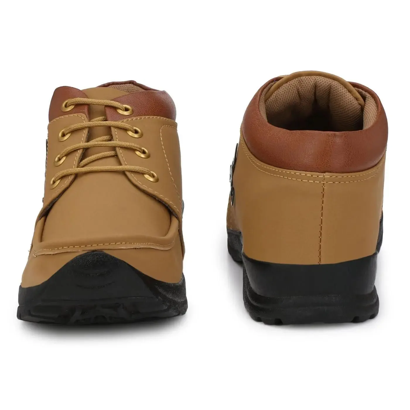 Men's Synthetic Leather Lace Up Boot Slide Leather Shoes Tan
