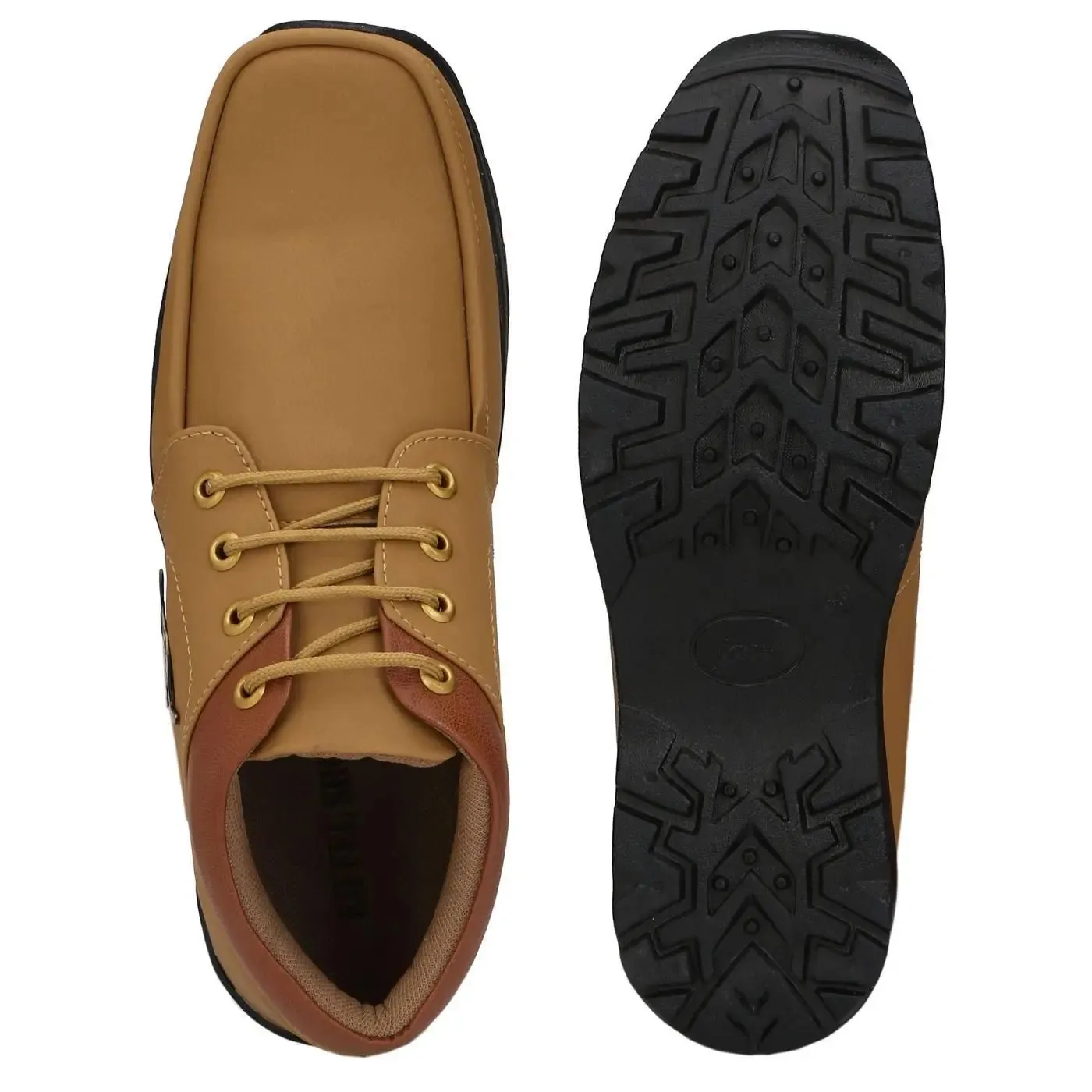 Men's Synthetic Leather Lace Up Boot Slide Leather Shoes Tan