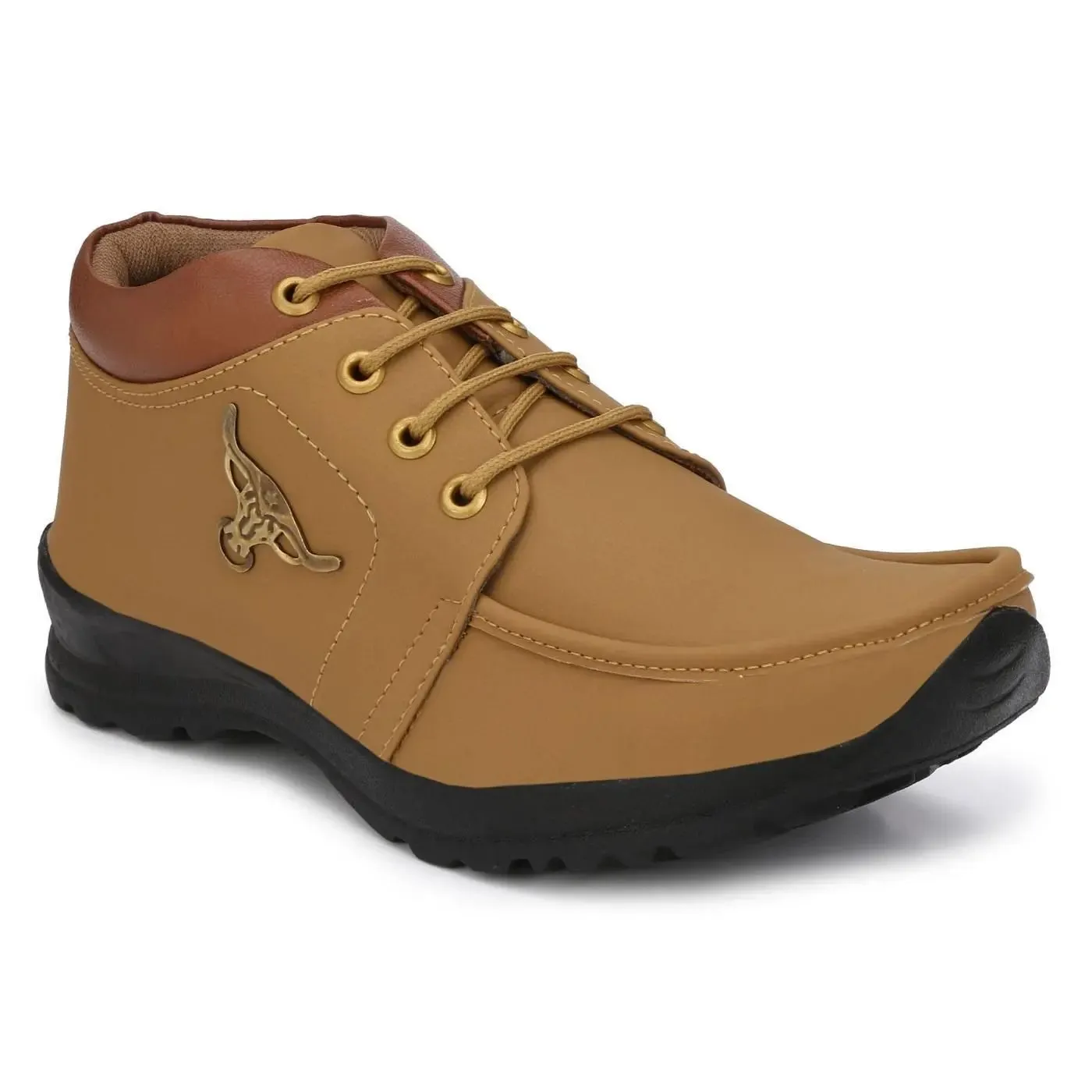 Men's Synthetic Leather Lace Up Boot Slide Leather Shoes Tan