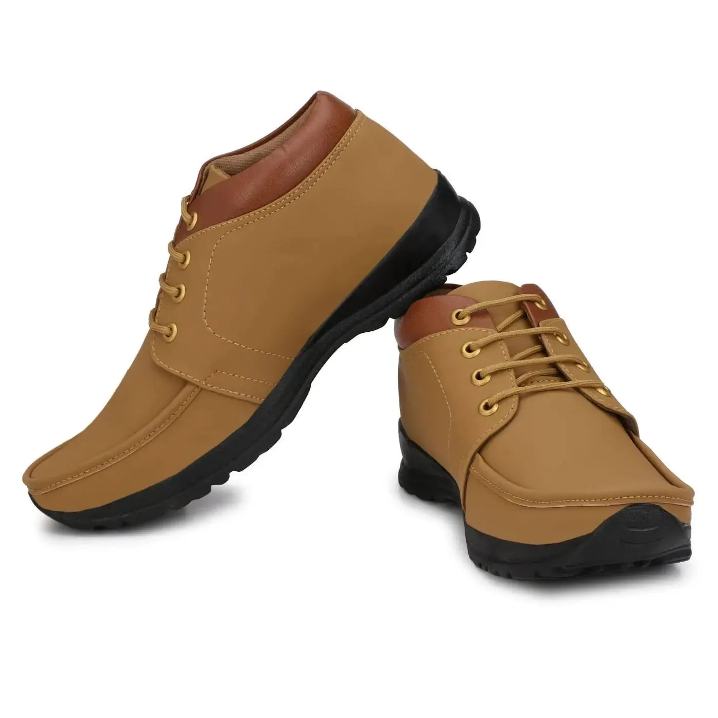 Men's Synthetic Leather Lace Up Boot Slide Leather Shoes Tan