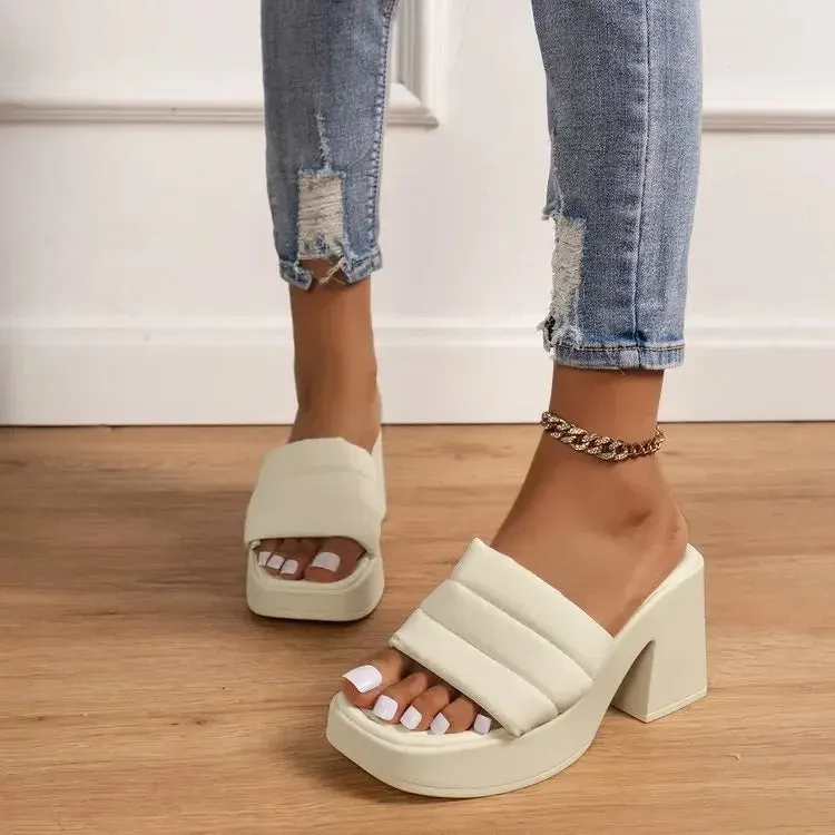 New Season Design High Heel Chunky Platform Women's Slippers