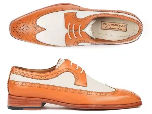 Paul Parkman Dual Tone Wingtip Derby Shoes in Cognac & Cream