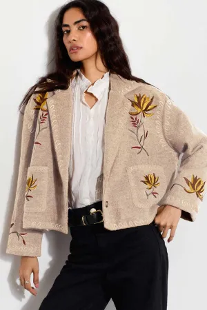 Riona Oat Embroidered Wool Jacket
