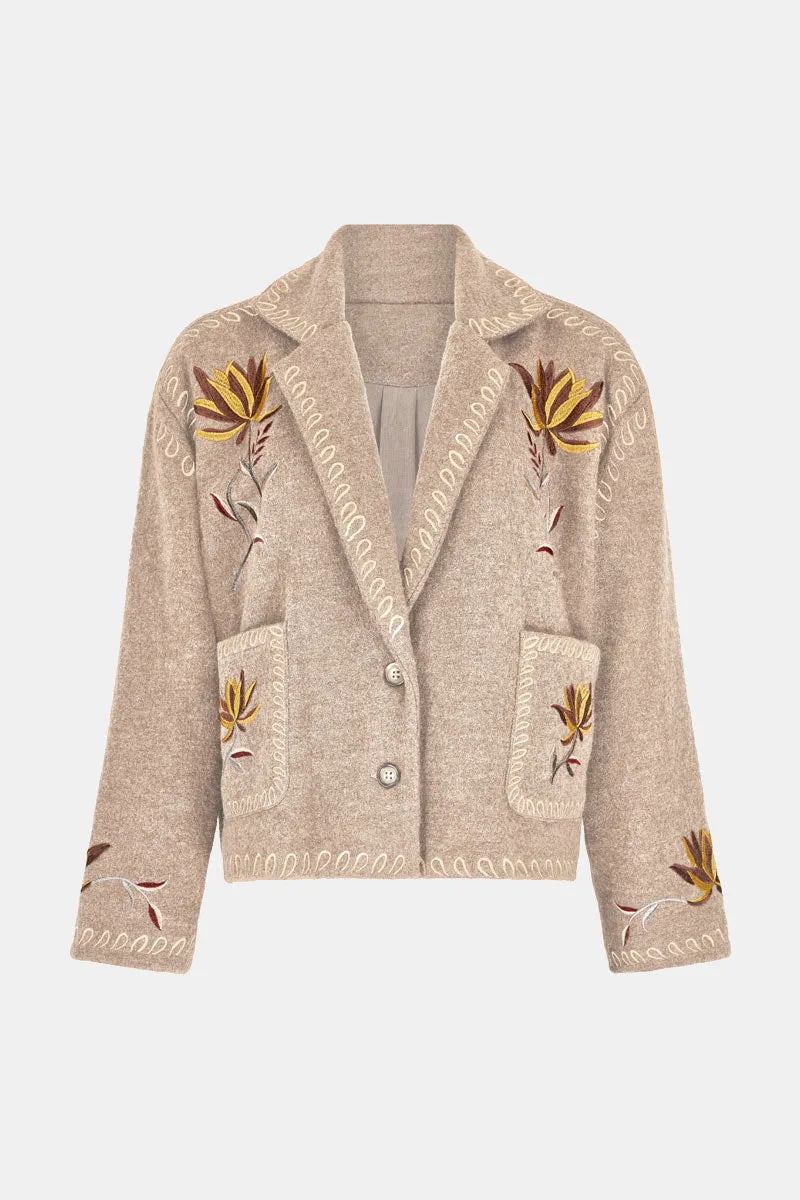Riona Oat Embroidered Wool Jacket
