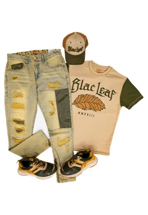Rustic Leaf Tee Putty Khaki, Denim Jeans, Dad Hat and G7 Sneakers: Big & Tall Bundle