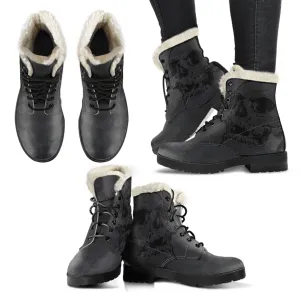 Skull Faux Fur Leather Boots