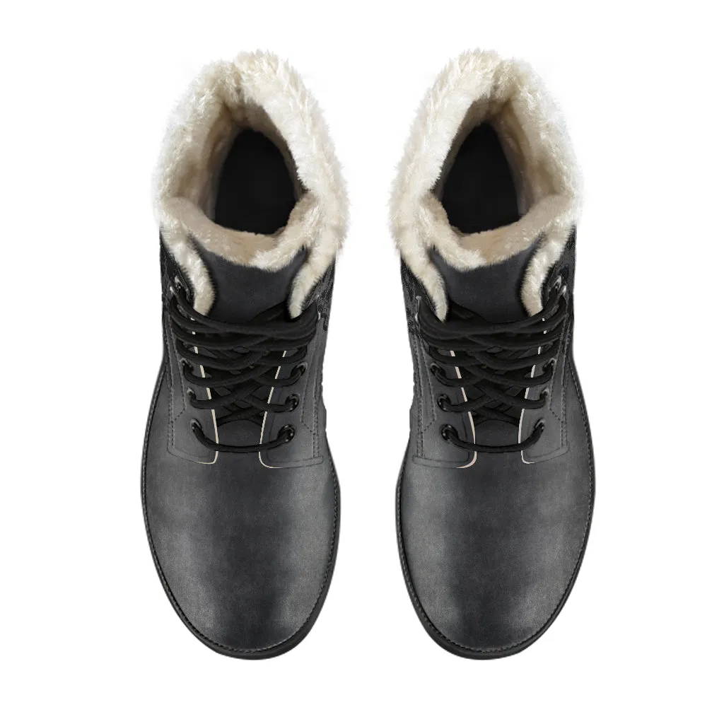 Skull Faux Fur Leather Boots