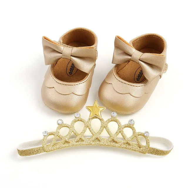 Spring Baby Shoes PU Leather Newborn Girls Shoes First Walkers Princess Bowknot Baby Prewalker