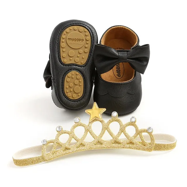 Spring Baby Shoes PU Leather Newborn Girls Shoes First Walkers Princess Bowknot Baby Prewalker