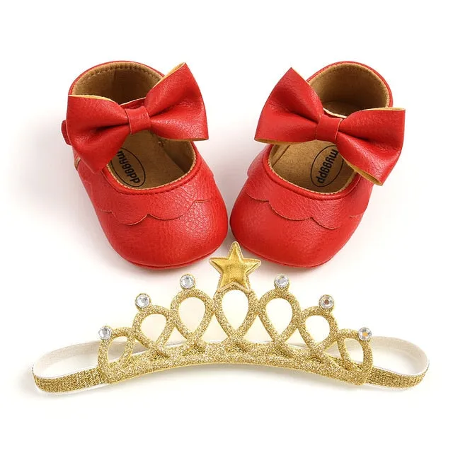 Spring Baby Shoes PU Leather Newborn Girls Shoes First Walkers Princess Bowknot Baby Prewalker