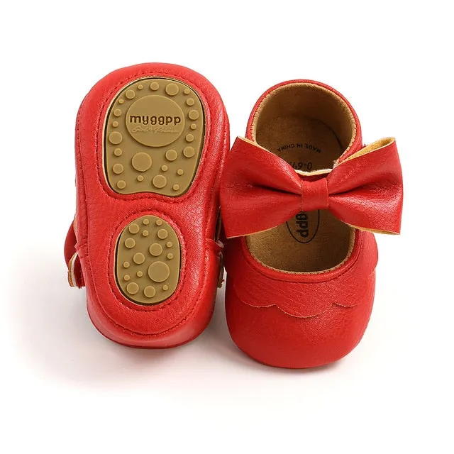 Spring Baby Shoes PU Leather Newborn Girls Shoes First Walkers Princess Bowknot Baby Prewalker