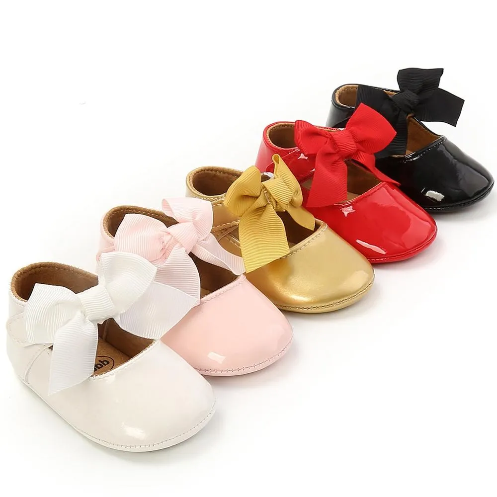 Spring Baby Shoes PU Leather Newborn Girls Shoes First Walkers Princess Bowknot Baby Prewalker