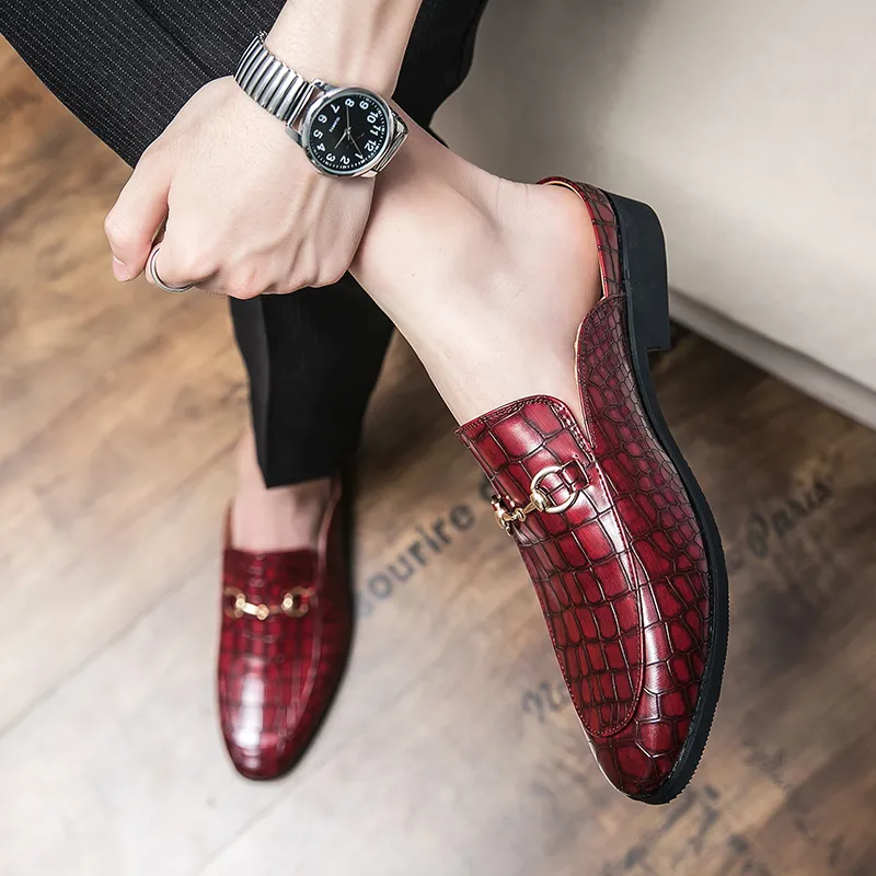 Summer New Men Half Loafers Leather  Casual  Slip-On Slippers Breathable Mules For Man Outdoor Lightweight Black Half-Shoes