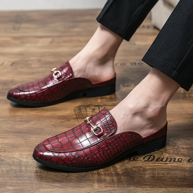 Summer New Men Half Loafers Leather  Casual  Slip-On Slippers Breathable Mules For Man Outdoor Lightweight Black Half-Shoes
