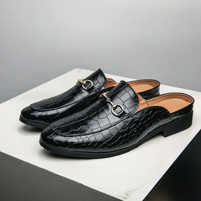 Summer New Men Half Loafers Leather  Casual  Slip-On Slippers Breathable Mules For Man Outdoor Lightweight Black Half-Shoes
