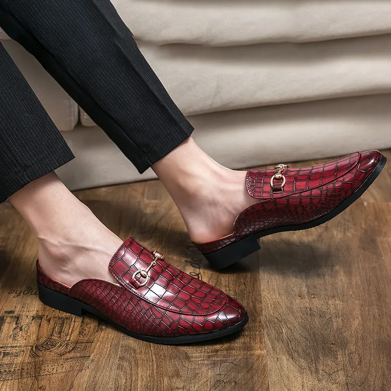 Summer New Men Half Loafers Leather  Casual  Slip-On Slippers Breathable Mules For Man Outdoor Lightweight Black Half-Shoes