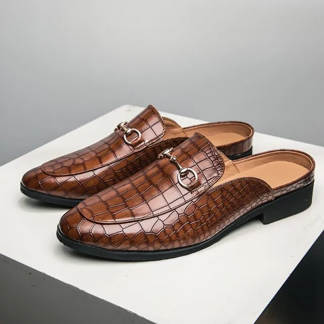Summer New Men Half Loafers Leather  Casual  Slip-On Slippers Breathable Mules For Man Outdoor Lightweight Black Half-Shoes