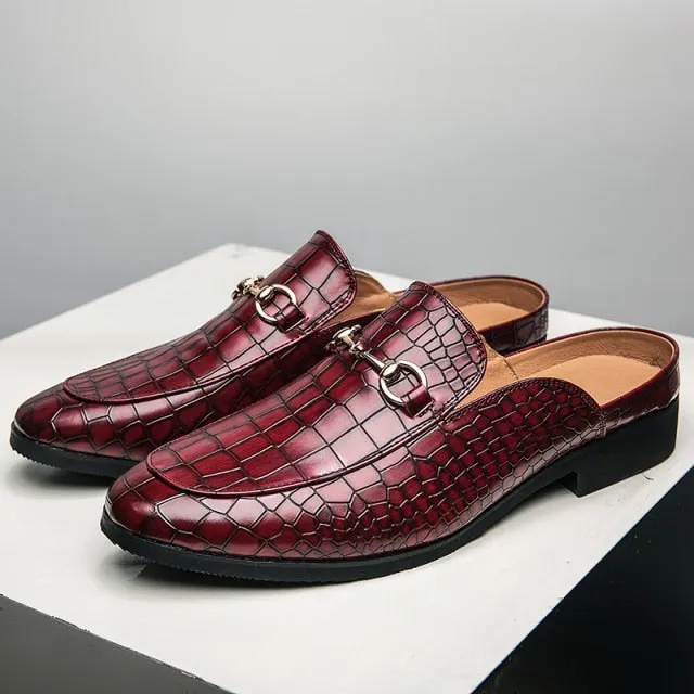 Summer New Men Half Loafers Leather  Casual  Slip-On Slippers Breathable Mules For Man Outdoor Lightweight Black Half-Shoes