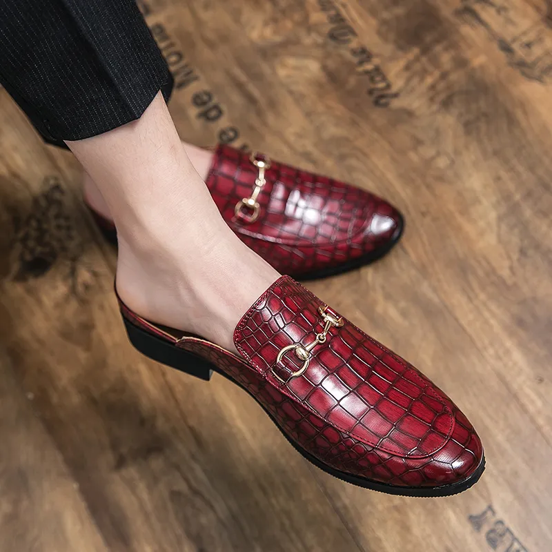 Summer New Men Half Loafers Leather  Casual  Slip-On Slippers Breathable Mules For Man Outdoor Lightweight Black Half-Shoes
