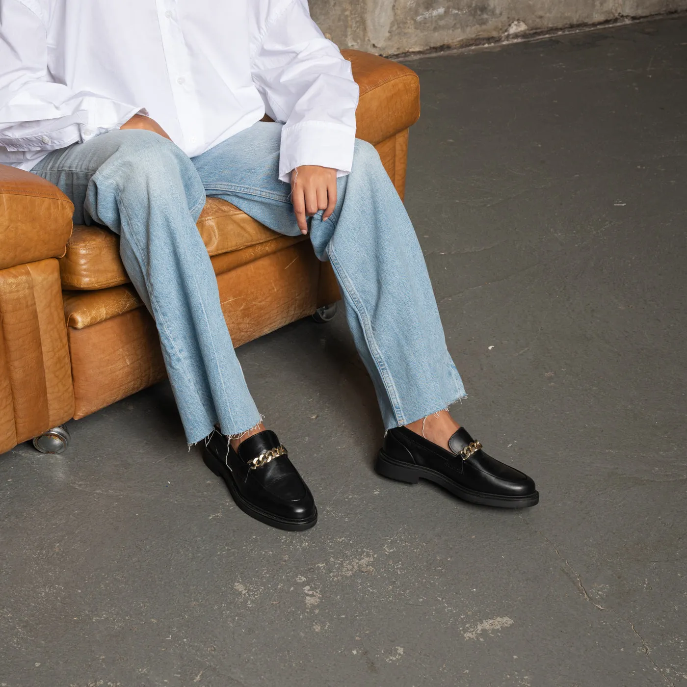 Thyra Kæde Loafer Læder - BLACK