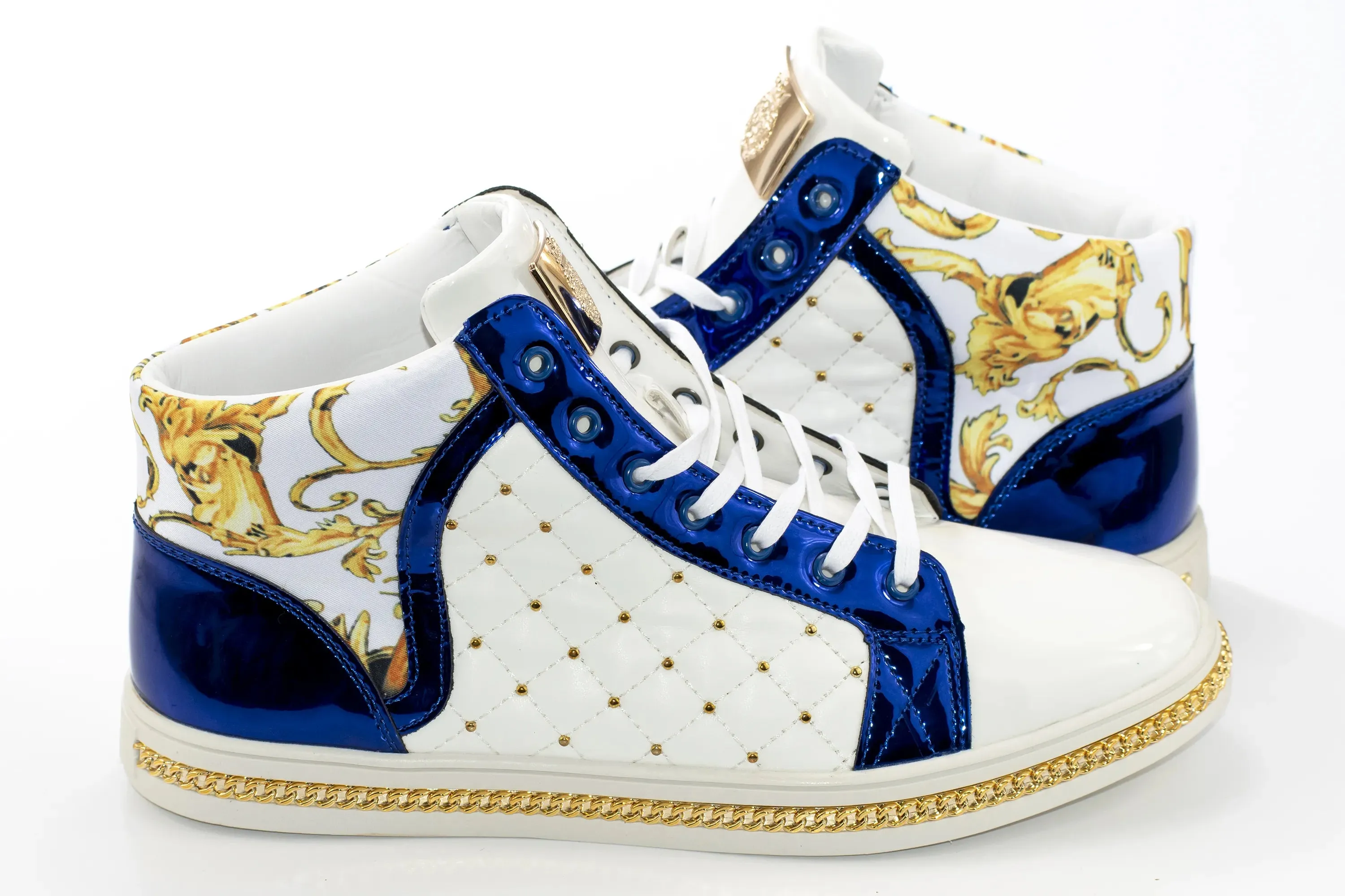 White Urban Floral Quilted High-Top Sneakers