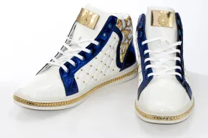 White Urban Floral Quilted High-Top Sneakers