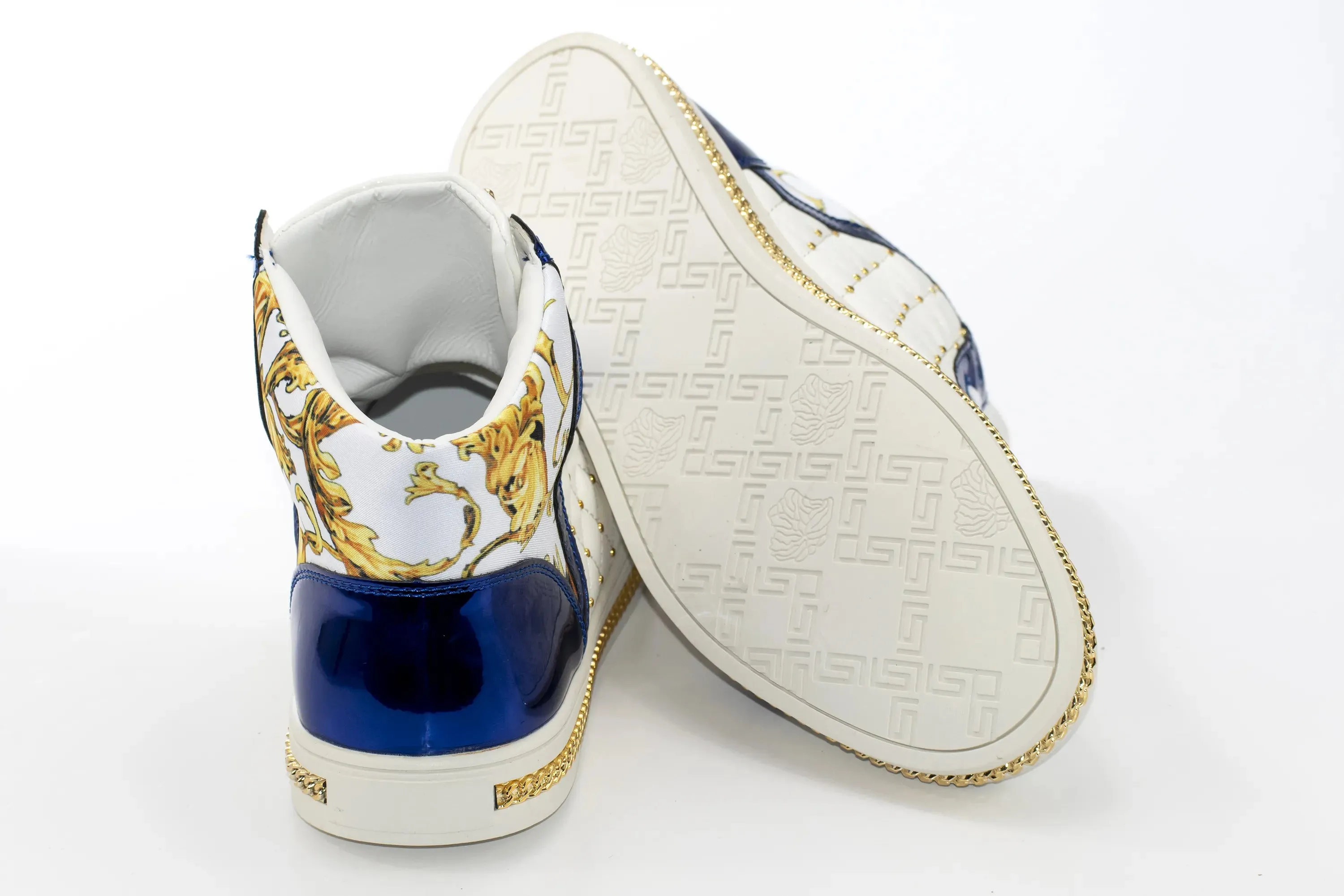 White Urban Floral Quilted High-Top Sneakers