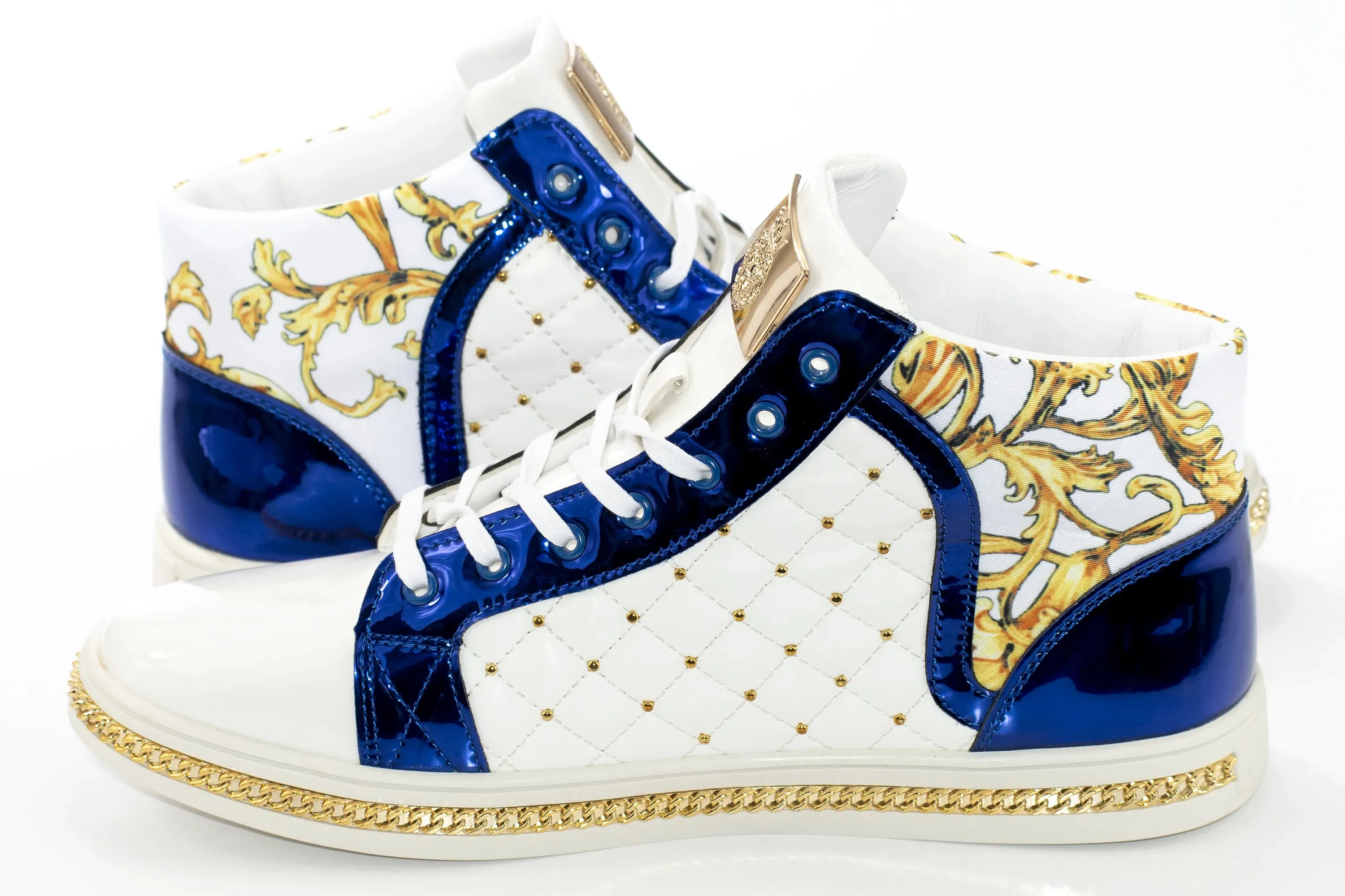 White Urban Floral Quilted High-Top Sneakers