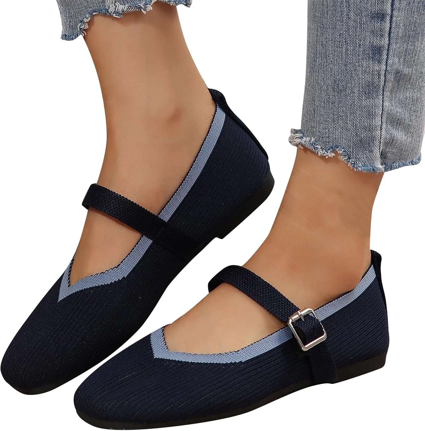 Women's Flat Shoes Flying Weave Round Toe Shallow Mouth Retro Colorblocking One Foot Stirrup Casual Work Single Shoes