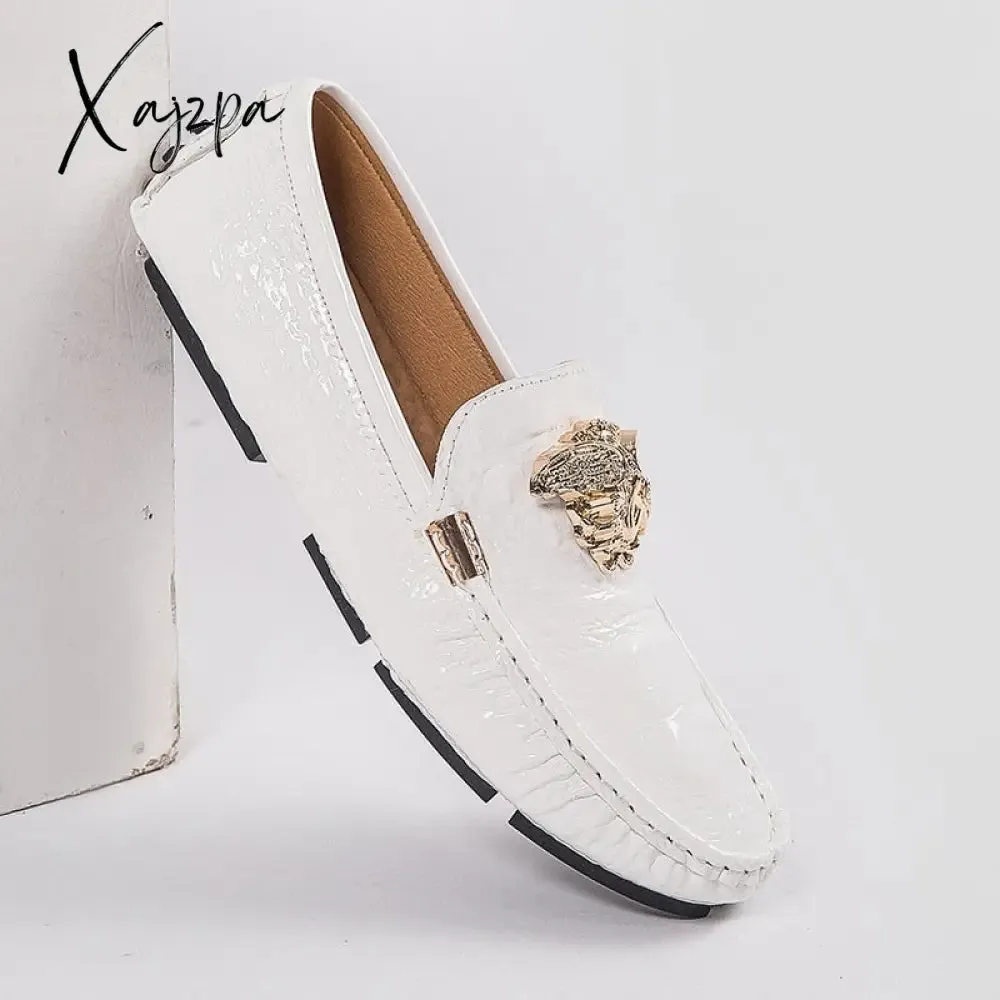 Xajzpa - Brand Casual Shoes High Quality Men's Leather Shoes Snake Pea Shoes Spring Summer Leather Ladies Moccasin Loafers