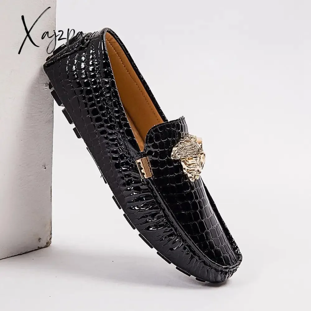 Xajzpa - Brand Casual Shoes High Quality Men's Leather Shoes Snake Pea Shoes Spring Summer Leather Ladies Moccasin Loafers
