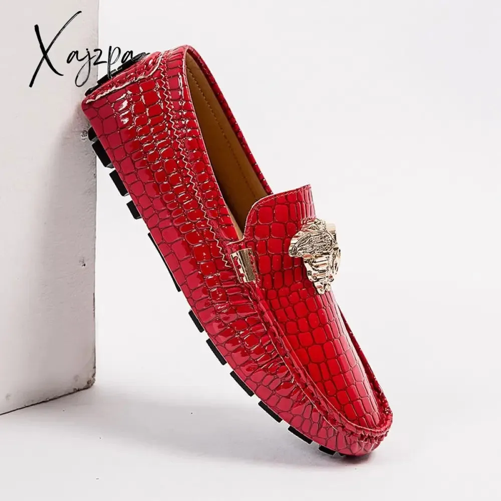 Xajzpa - Brand Casual Shoes High Quality Men's Leather Shoes Snake Pea Shoes Spring Summer Leather Ladies Moccasin Loafers