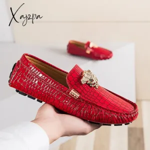 Xajzpa - Brand Casual Shoes High Quality Men's Leather Shoes Snake Pea Shoes Spring Summer Leather Ladies Moccasin Loafers