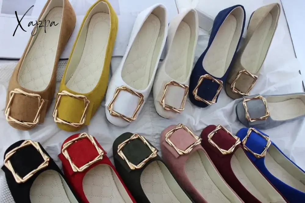 Xajzpa - New Big Size Women Flats Shallow Candy Color Shoes Woman Loafers Autumn Fashion Sweet Flat Casual Shoes Women Plus Size 35-43