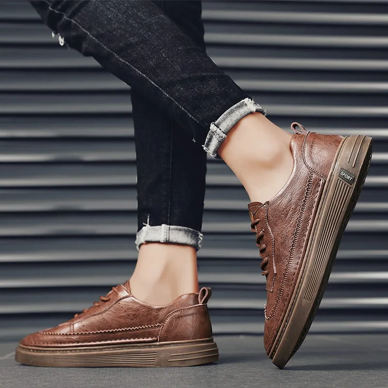 xiangtuibao Genuine Leather Men Casual Shoes Lace Up Men Fashion Sneakers Luxury Brand Shoes Men Non-slip Men Shoes Business Formal Shoes