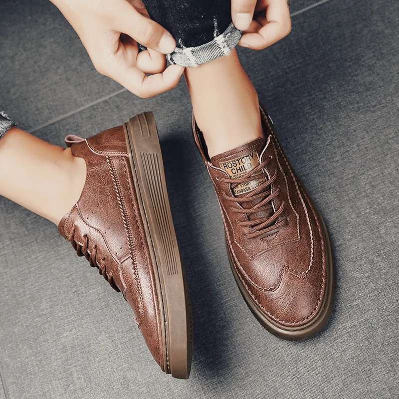 xiangtuibao Genuine Leather Men Casual Shoes Lace Up Men Fashion Sneakers Luxury Brand Shoes Men Non-slip Men Shoes Business Formal Shoes