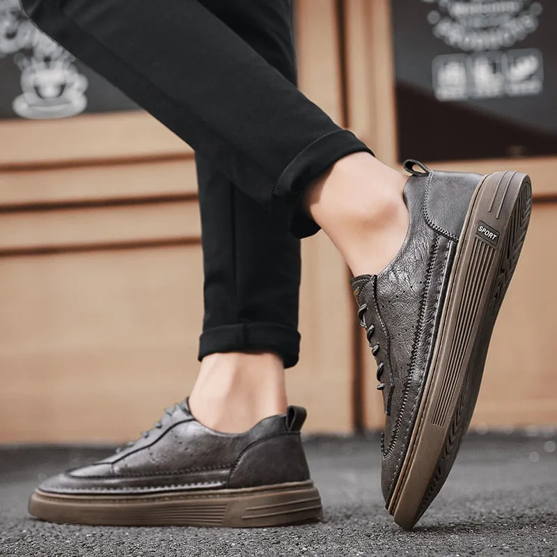 xiangtuibao Genuine Leather Men Casual Shoes Lace Up Men Fashion Sneakers Luxury Brand Shoes Men Non-slip Men Shoes Business Formal Shoes