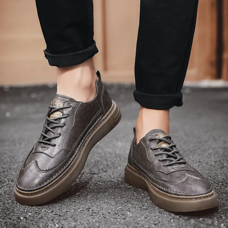 xiangtuibao Genuine Leather Men Casual Shoes Lace Up Men Fashion Sneakers Luxury Brand Shoes Men Non-slip Men Shoes Business Formal Shoes